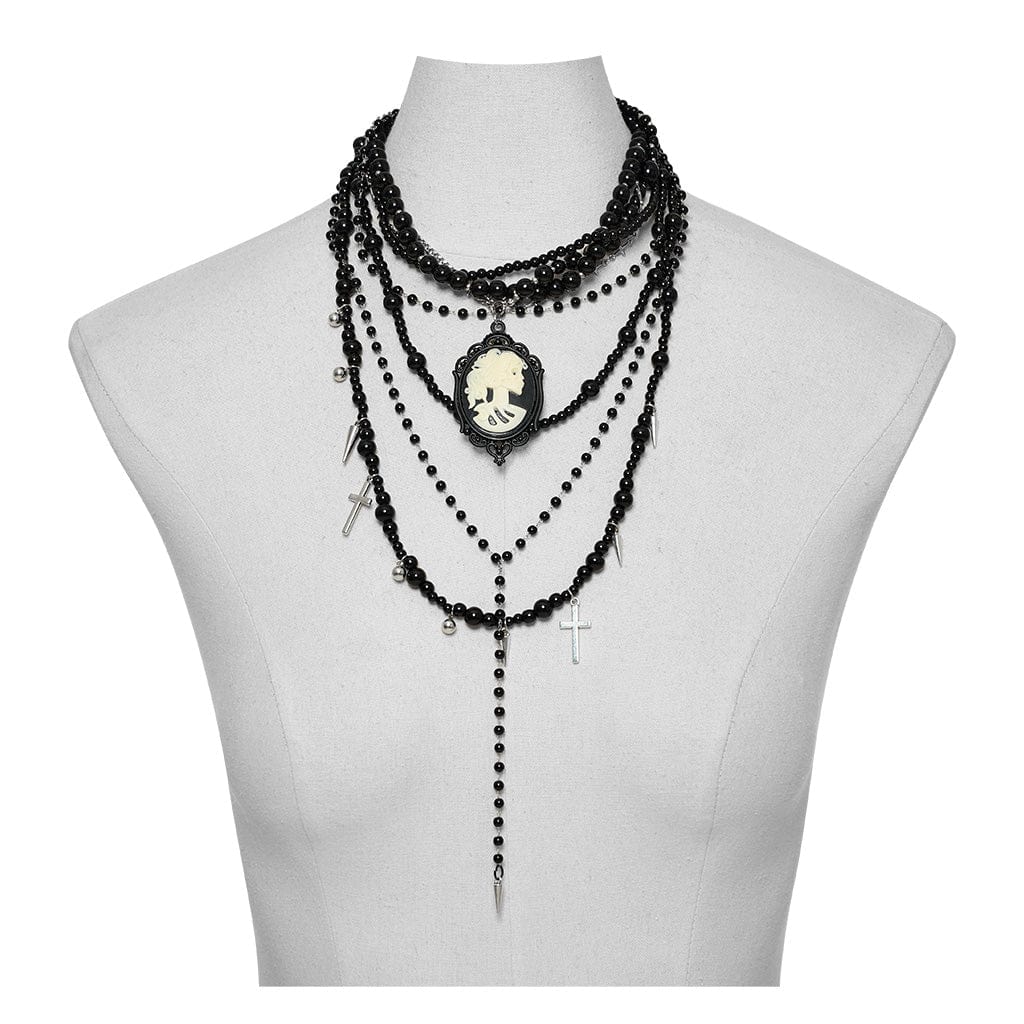 PUNK RAVE Women's Gothic Multilayered Beads Necklace