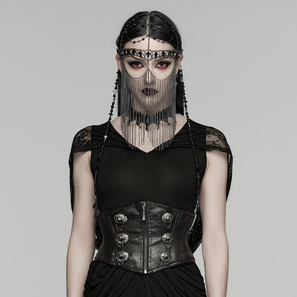 PUNK RAVE Women's Gothic New Chinese Style Spirit Beast Zip Underbust Corset