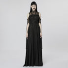 PUNK RAVE Women's Gothic Off Should Mesh Splice Split Dress