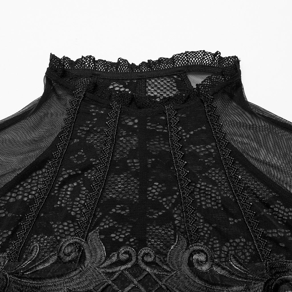 PUNK RAVE Women's Gothic Off Should Mesh Splice Split Dress