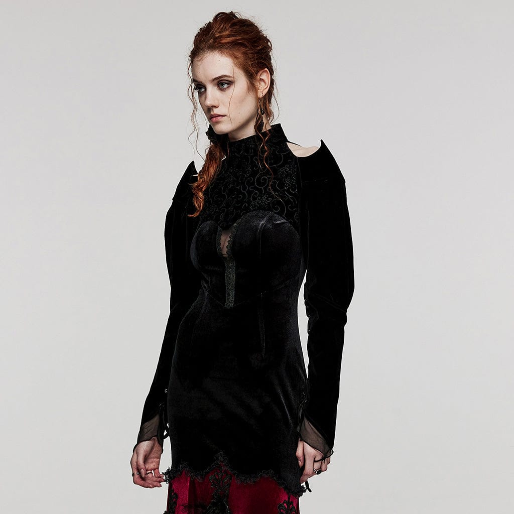 PUNK RAVE Women's Gothic Off Shoulder Lace-up Velvet Cape