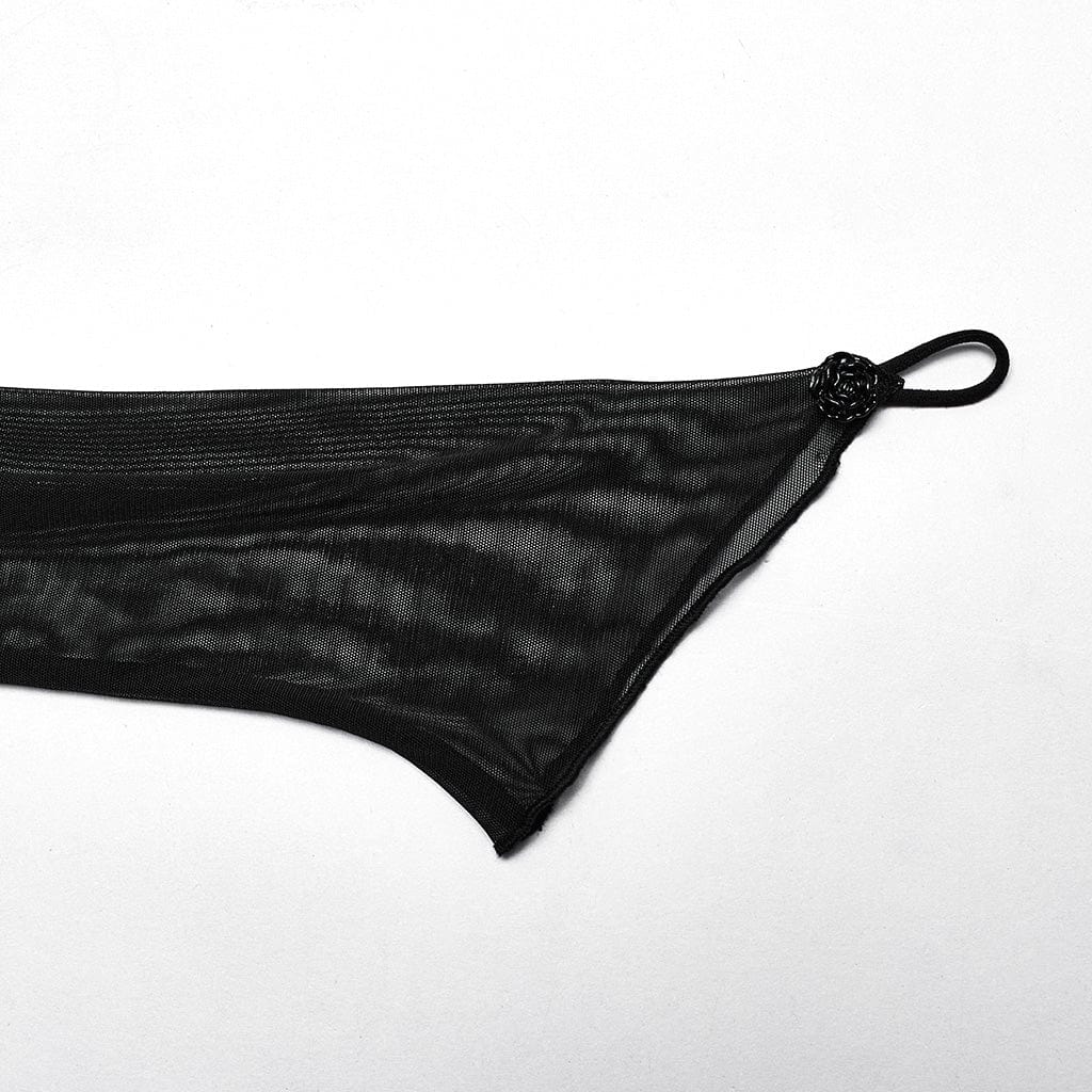 PUNK RAVE Women's Gothic Off Shoulder Mesh Splice Velvet Dress