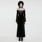 PUNK RAVE Women's Gothic Off-the-shoulder Lace Splice Velvet Gown Dress