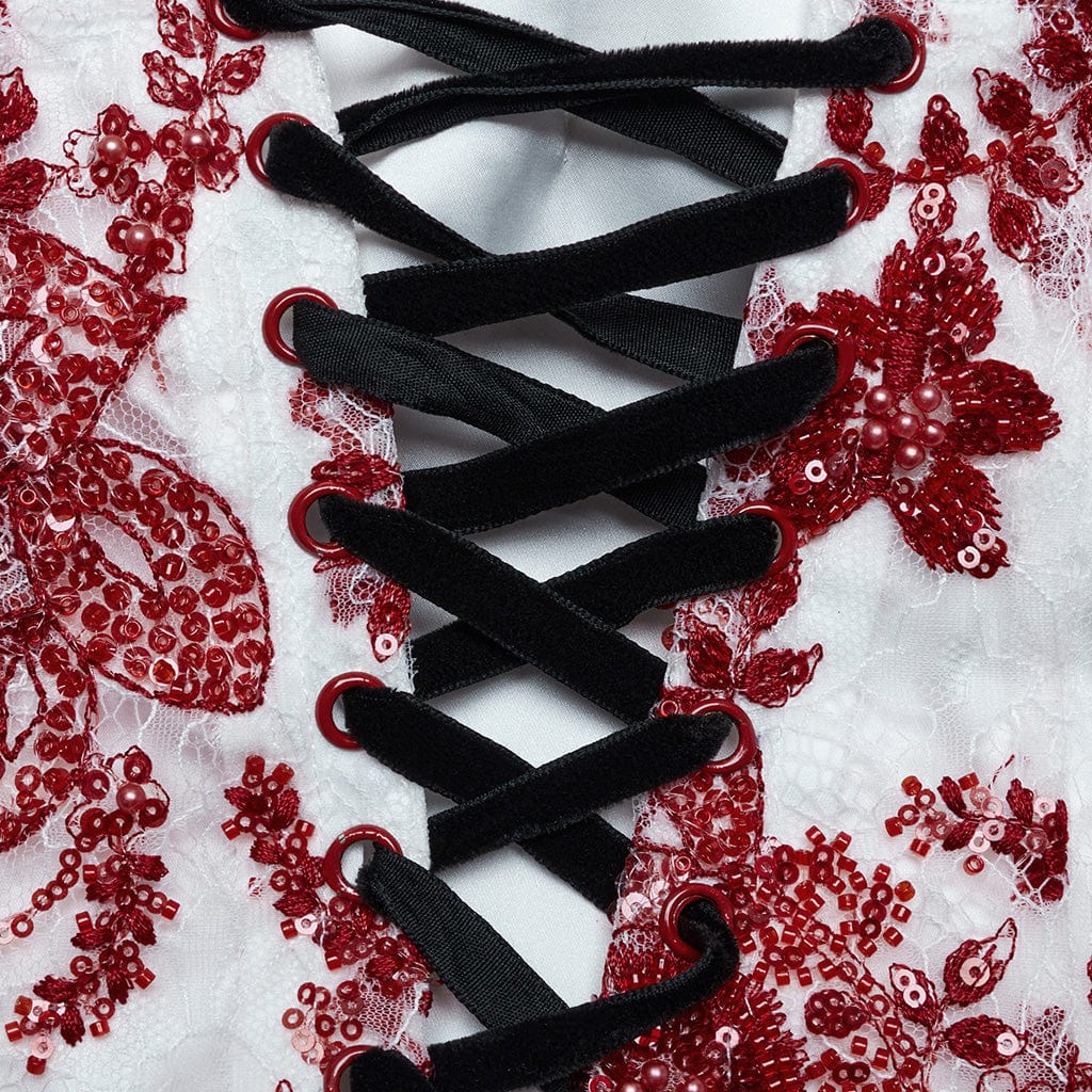 PUNK RAVE Women's Gothic Off-the-shoulder Sequin Lace Gown Fishtail Dress