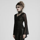 PUNK RAVE Women's Gothic Plunging Flared Sleeved Lace-up Shirt