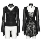 PUNK RAVE Women's Gothic Plunging Flared Sleeved Lace-up Shirt