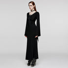 PUNK RAVE Women's Gothic Plunging Floral Embroidered Dress