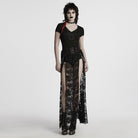 PUNK RAVE Women's Gothic Plunging Floral Embroidered T-shirt