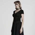 PUNK RAVE Women's Gothic Plunging Floral Embroidered T-shirt