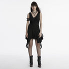 PUNK RAVE Women's Gothic Plunging Irregular Ripped Honeymoon Dress Black