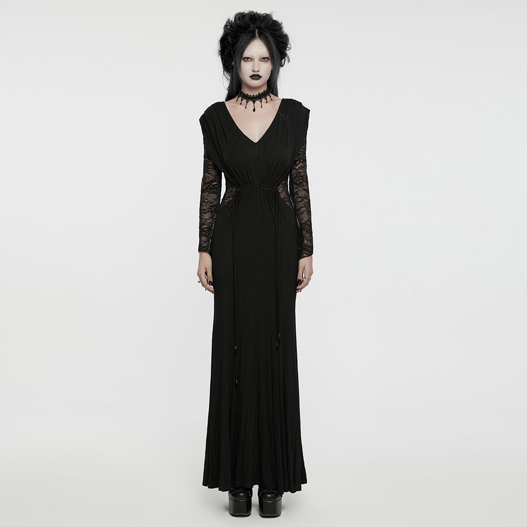 chinese dress ladies Women's Gothic Plunging Lace-Splice Drawstring Honeymoon Dress – Punk Design