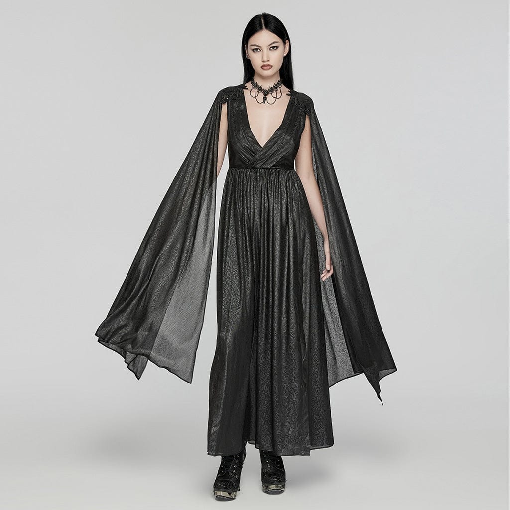 PUNK RAVE Women's Gothic Plunging Lace-up Ball Gown Dress