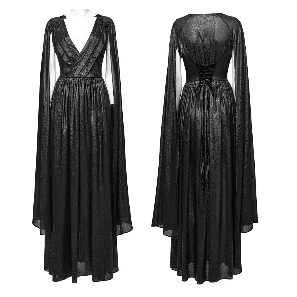 PUNK RAVE Women's Gothic Plunging Lace-up Ball Gown Dress