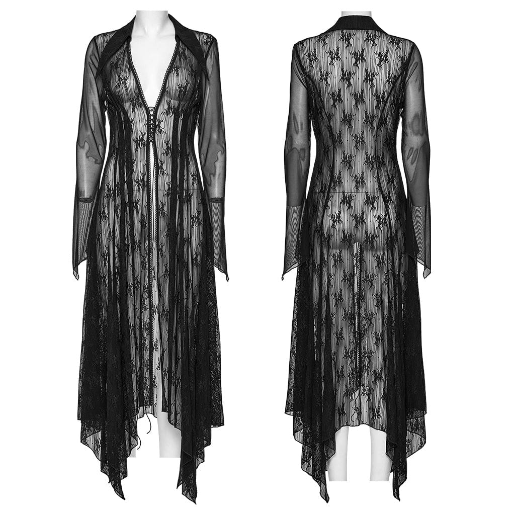 PUNK RAVE Women's Gothic Plunging Lapel Collar Lace Cardigan