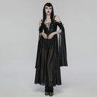 PUNK RAVE Women's Gothic Plunging Off Shoulder Maxi Dress
