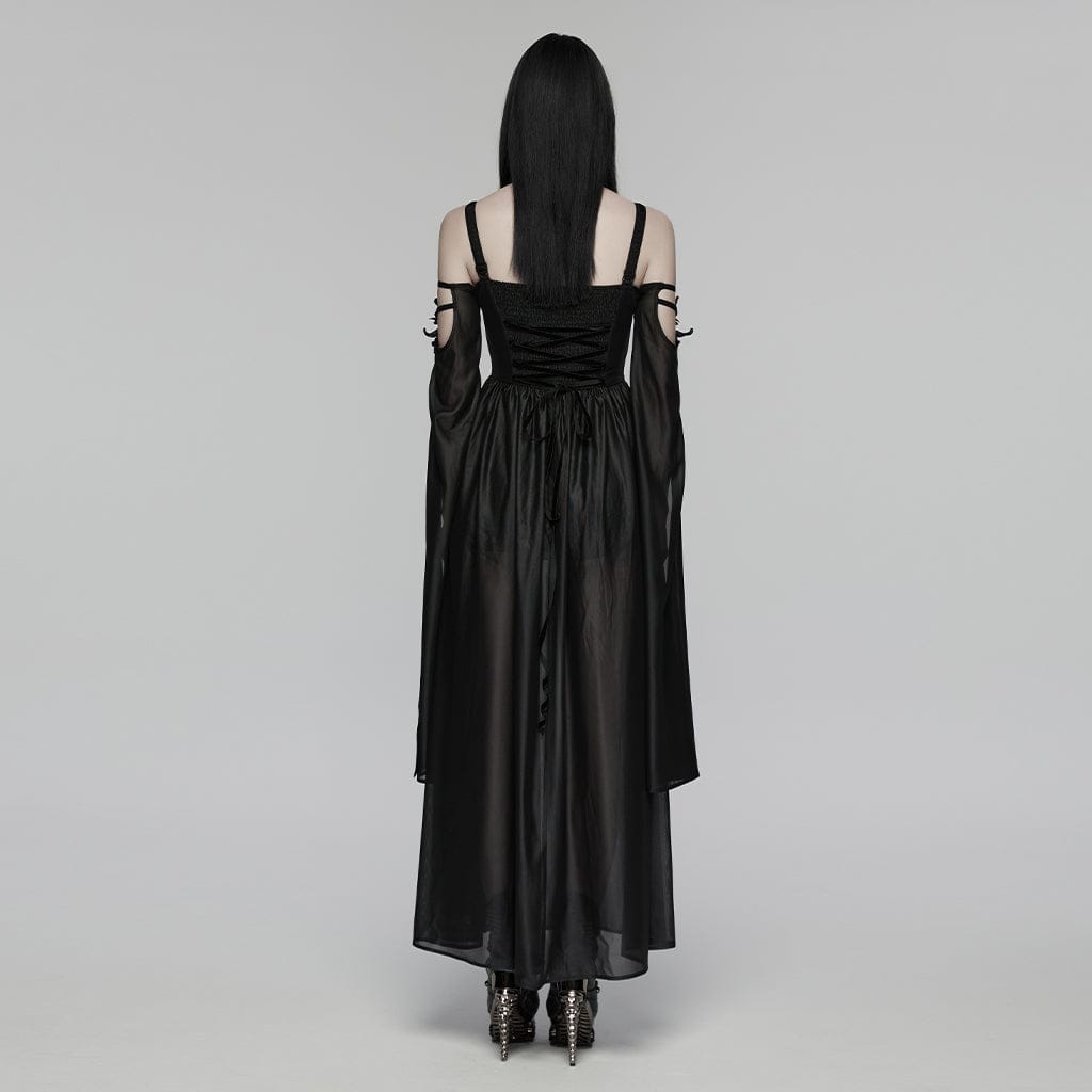 PUNK RAVE Women's Gothic Plunging Off Shoulder Maxi Dress