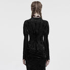 PUNK RAVE Women's Gothic Plunging Puff Sleeved Velvet Shirt Black
