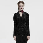 PUNK RAVE Women's Gothic Plunging Puff Sleeved Velvet Shirt Black