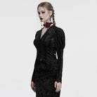 PUNK RAVE Women's Gothic Plunging Puff Sleeved Velvet Shirt Black