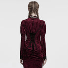 PUNK RAVE Women's Gothic Plunging Puff Sleeved Velvet Shirt Red