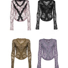 PUNK RAVE Women's Gothic Plunging Sheer Lace Hem Shirt