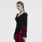 PUNK RAVE Women's Gothic Plunging Sheer Lace Shirt Black