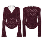 PUNK RAVE Women's Gothic Plunging Sheer Lace Shirt Red
