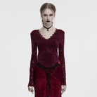 PUNK RAVE Women's Gothic Plunging Sheer Lace Shirt Red
