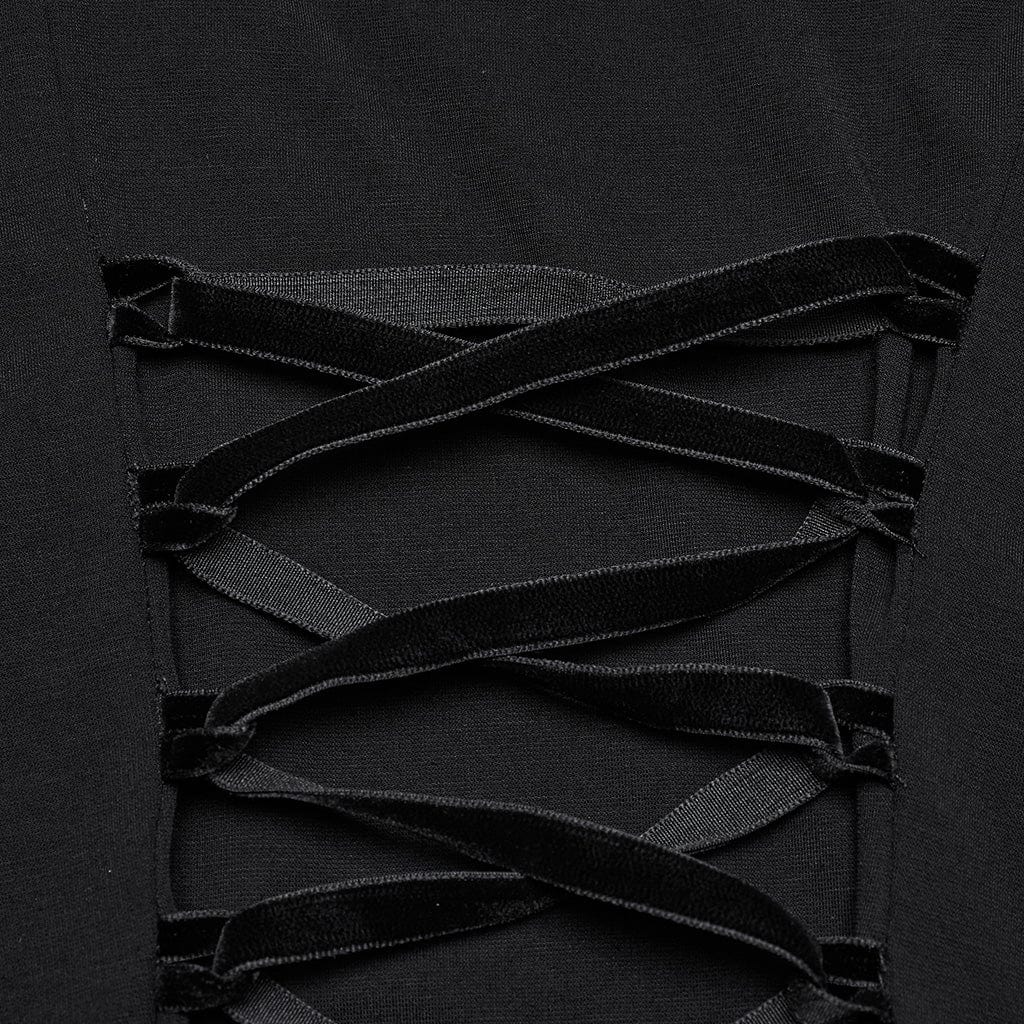 PUNK RAVE Women's Gothic Plunging Sipder Mesh Splice Party Dress