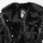 PUNK RAVE Women's Gothic Plush Splice Turn-down Collar Floral Printed Coat