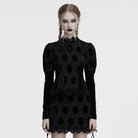 PUNK RAVE Women's Gothic Puff Sleeved Floral Embroidered Velvet Shirt Black