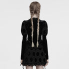 PUNK RAVE Women's Gothic Puff Sleeved Floral Embroidered Velvet Shirt Black