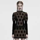 PUNK RAVE Women's Gothic Puff Sleeved Floral Embroidered Velvet Shirt Coffee