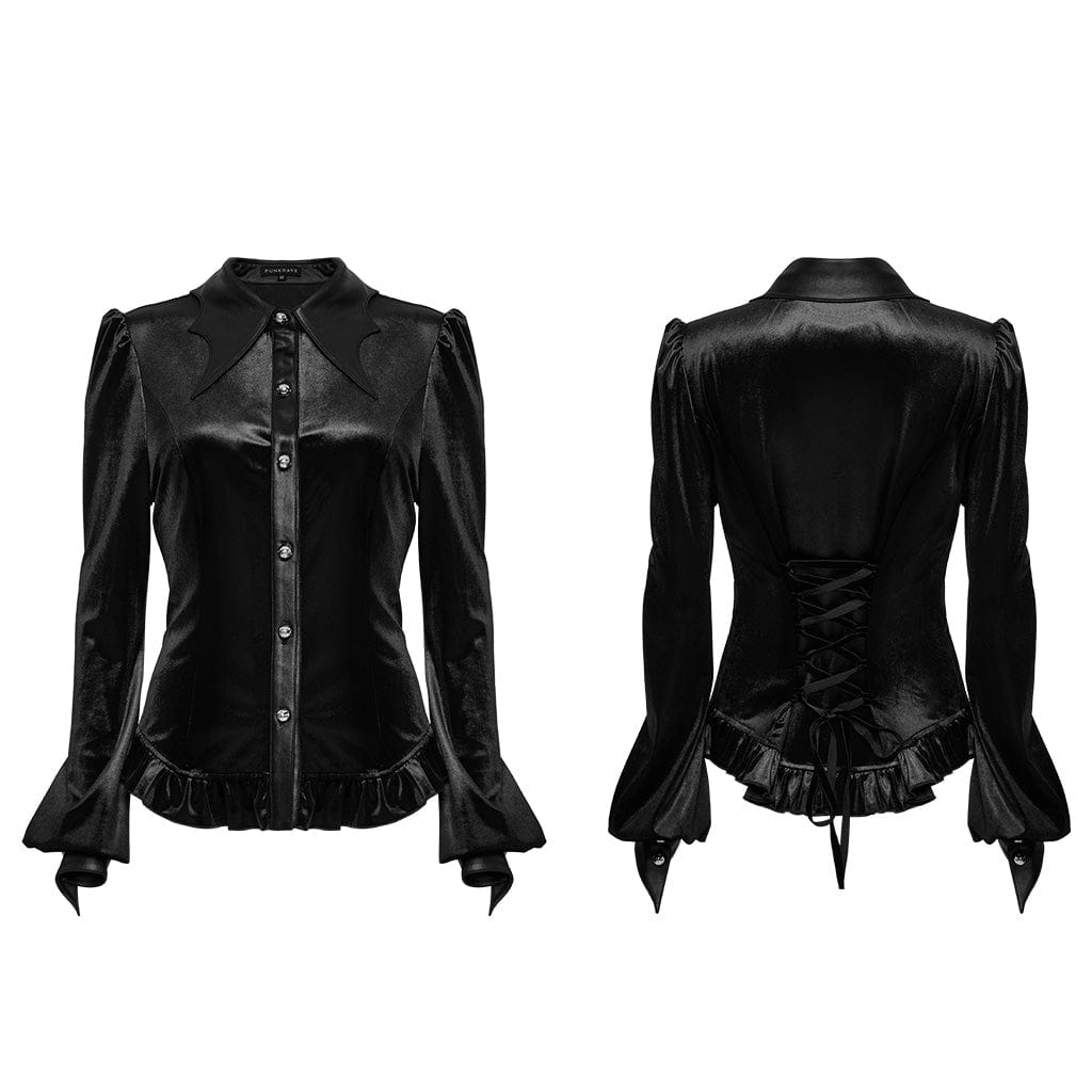 PUNK RAVE Women's Gothic Puff Sleeved Gradient Velvet Shirt