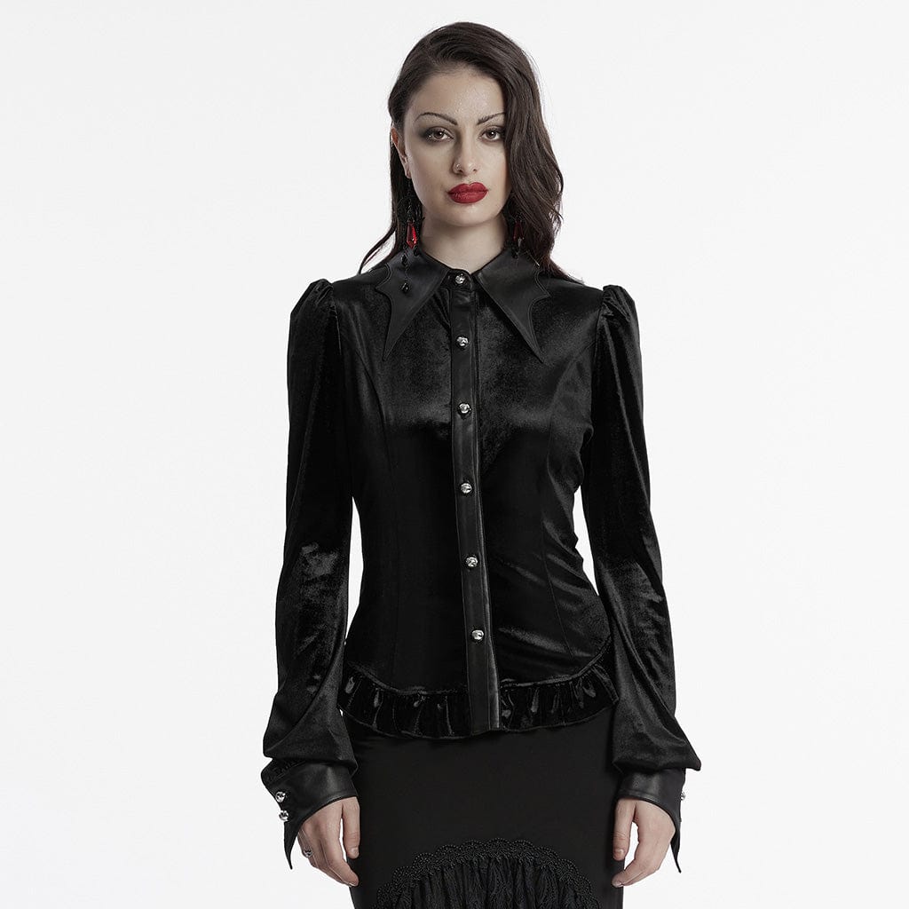 PUNK RAVE Women's Gothic Puff Sleeved Gradient Velvet Shirt