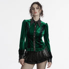 PUNK RAVE Women's Gothic Puff Sleeved Gradient Velvet Shirt Green