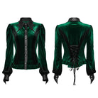 PUNK RAVE Women's Gothic Puff Sleeved Gradient Velvet Shirt Green