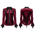 PUNK RAVE Women's Gothic Puff Sleeved Gradient Velvet Shirt Red