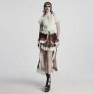 PUNK RAVE Women's Gothic Puff Sleeved Lace Hem Shirt