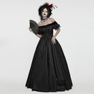 PUNK RAVE Women's Gothic Puff Sleeved Lace-up Formal Dress Black
