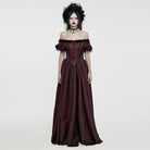 PUNK RAVE Women's Gothic Puff Sleeved Lace-up Formal Dress Red