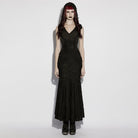 PUNK RAVE Women's Gothic Ripped Hooded Sleeveless Maxi Dress Graduation Dress