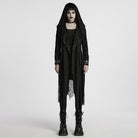 PUNK RAVE Women's Gothic Ripped Mesh Splice Coat with Hood