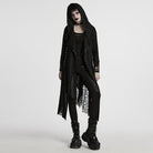 PUNK RAVE Women's Gothic Ripped Mesh Splice Coat with Hood