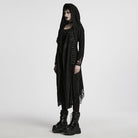 PUNK RAVE Women's Gothic Ripped Mesh Splice Coat with Hood