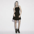 PUNK RAVE Women's Gothic Rivet Pleated Slip Dress