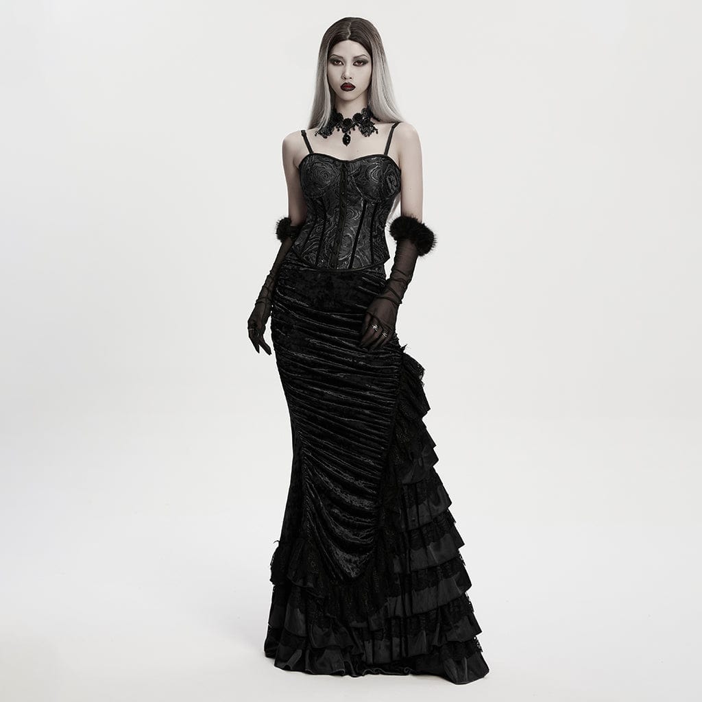 Collar gótico de encaje con cuentas de rosas para mujer PUNK RAVE, color negro