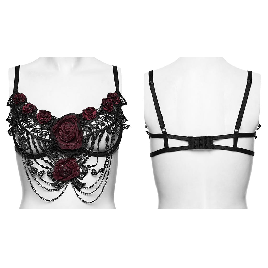 PUNK RAVE Women's Gothic Rose Chain Bralet Black-Red
