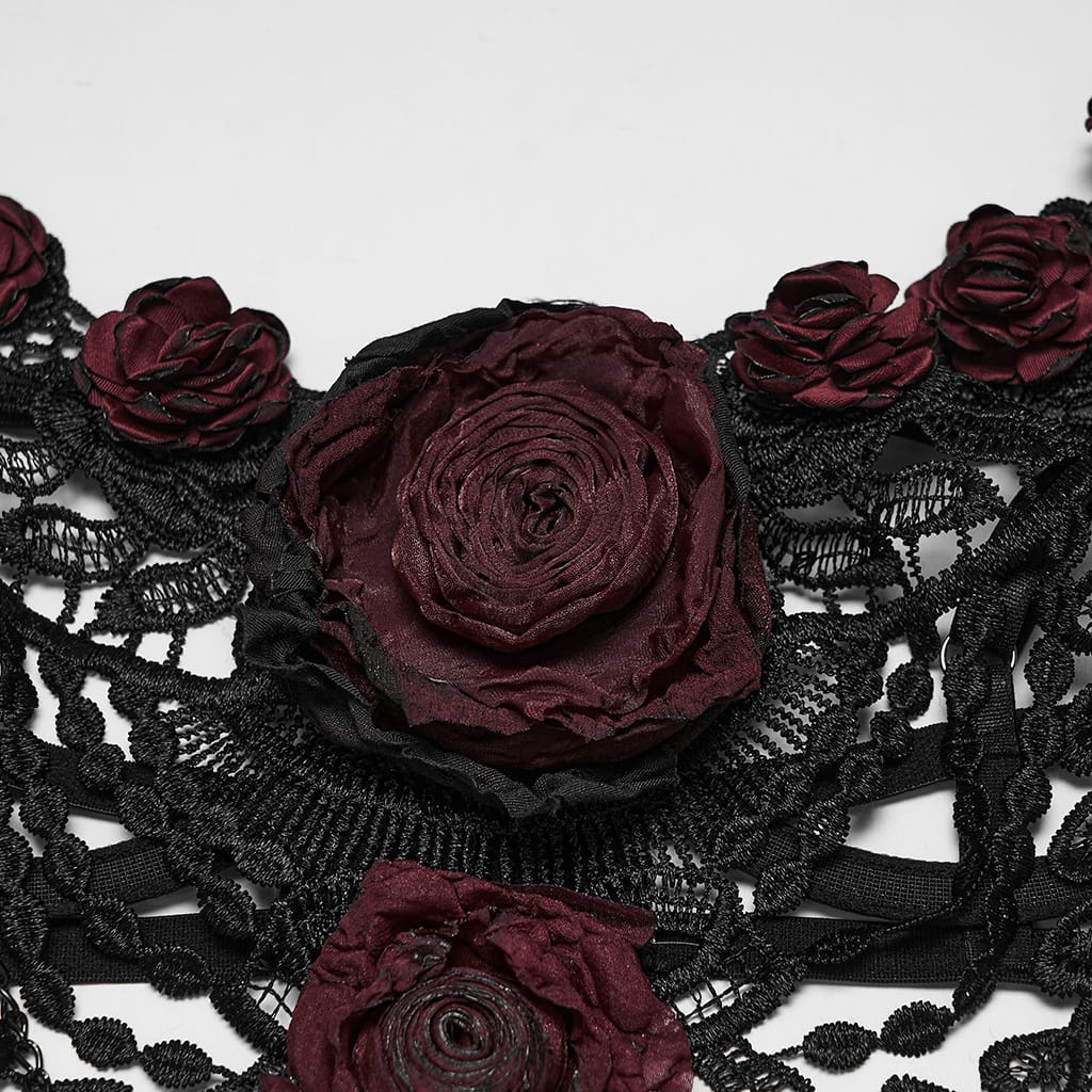 PUNK RAVE Women's Gothic Rose Chain Bralet Black-Red