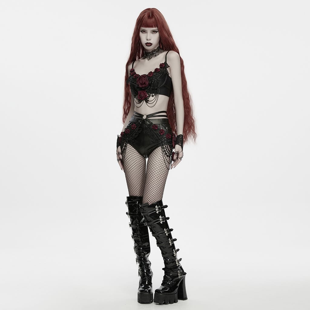 PUNK RAVE Women's Gothic Rose Chain Bralet Black-Red
